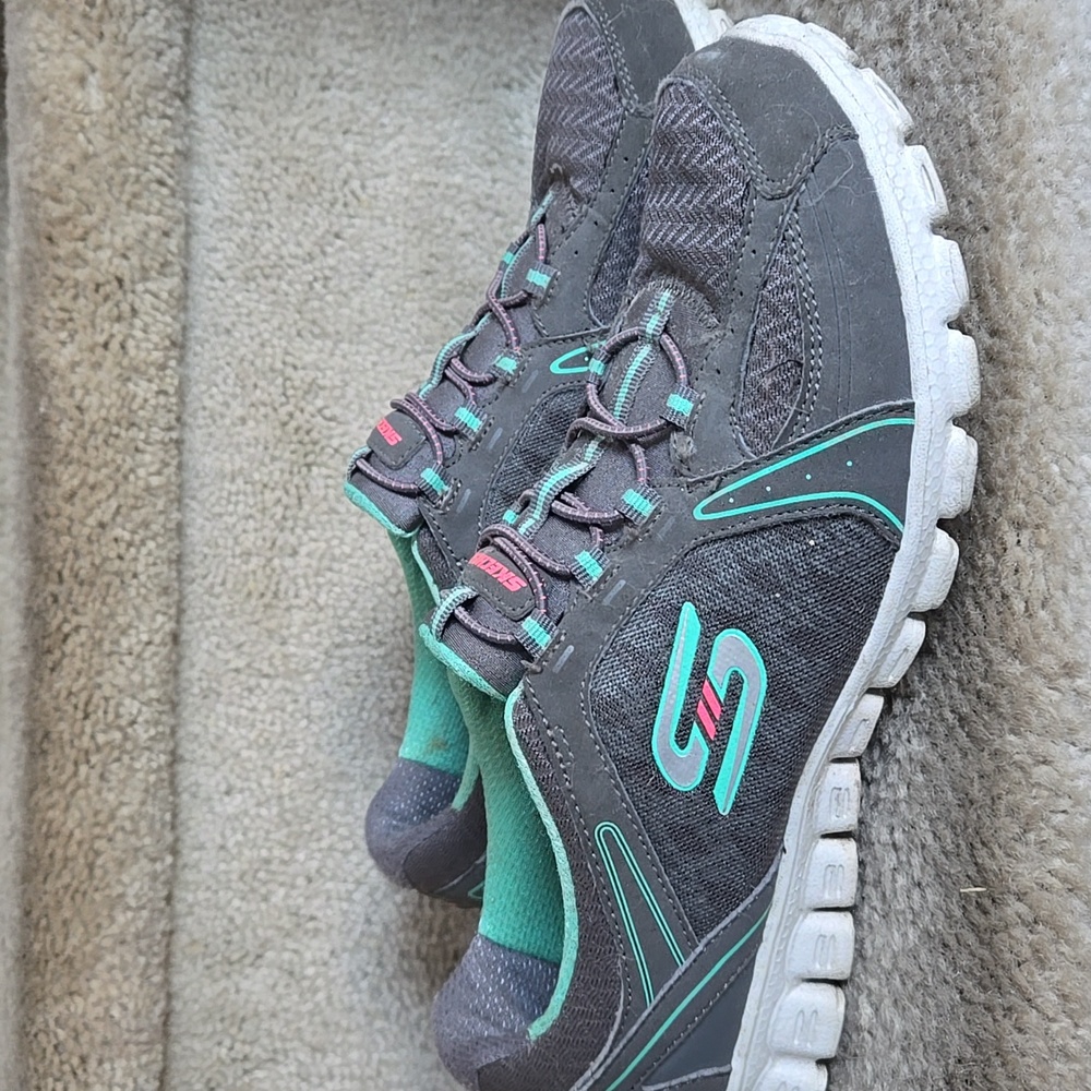 Skechers Women's Charcoal and Aqua Sneakers